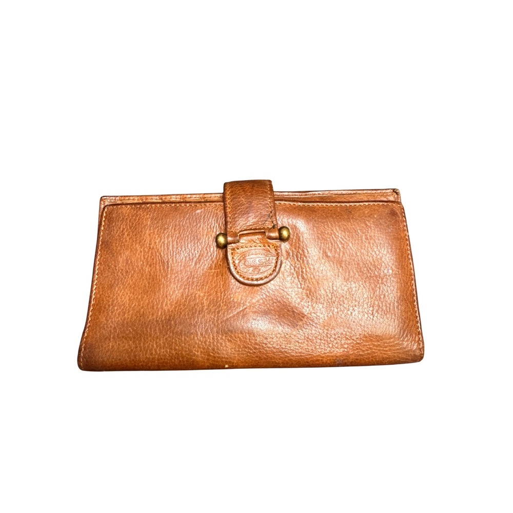 Fossil Vintage Weathered Worn Leather Bifold Clutch Wallet Cognac Brass Hardware